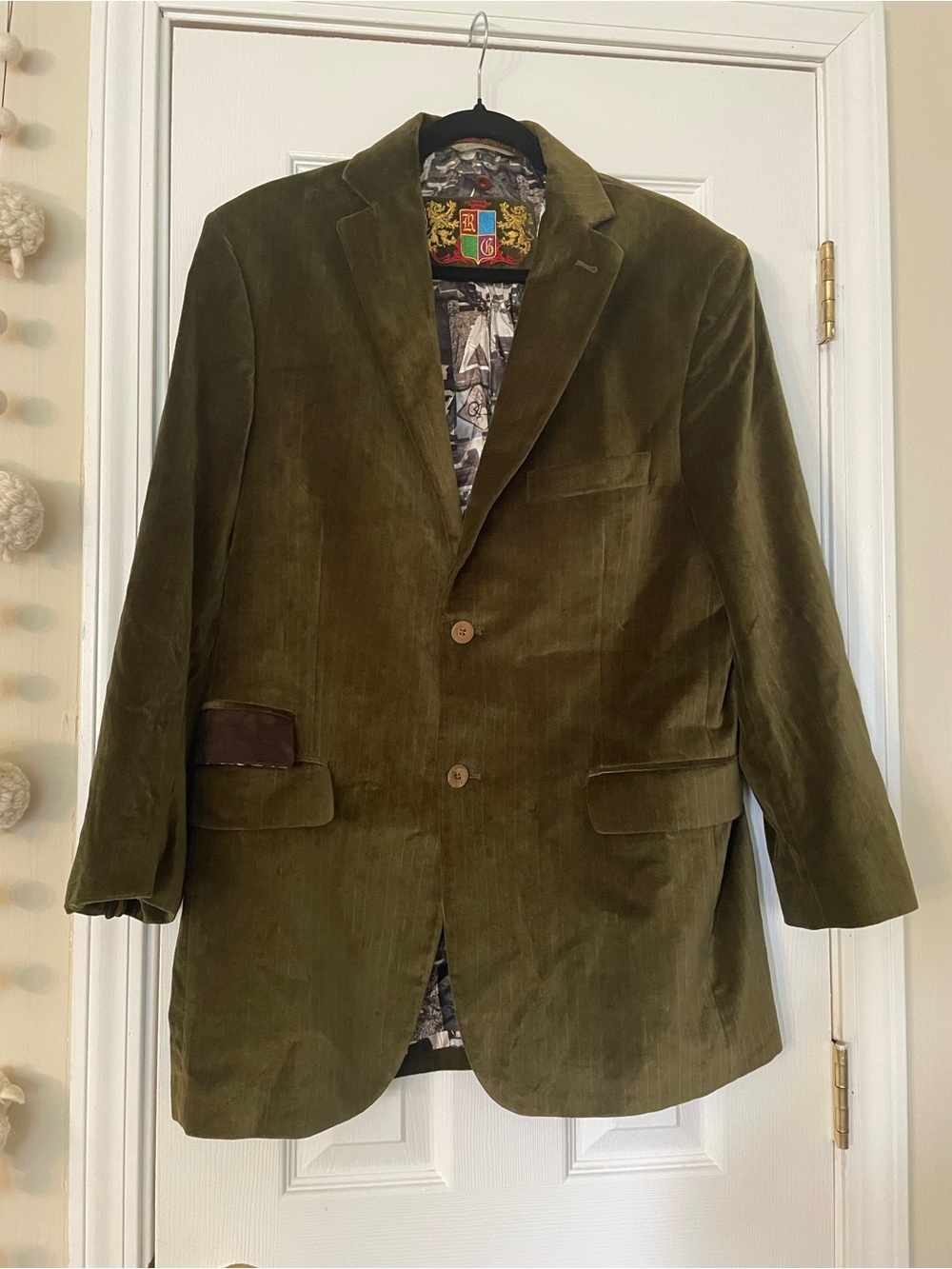 Robert Graham Olive Green Corduroy Blazer with Patterned Lining